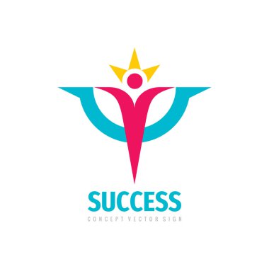 Başarı pozitif vektör logo tasarımı. İnsan karakter kavramı işareti. 