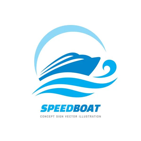 Hız Teknesi Blue Dalgalar Deniz Vektör Logo Şablonu Konsept Illüstrasyon — Stok Vektör