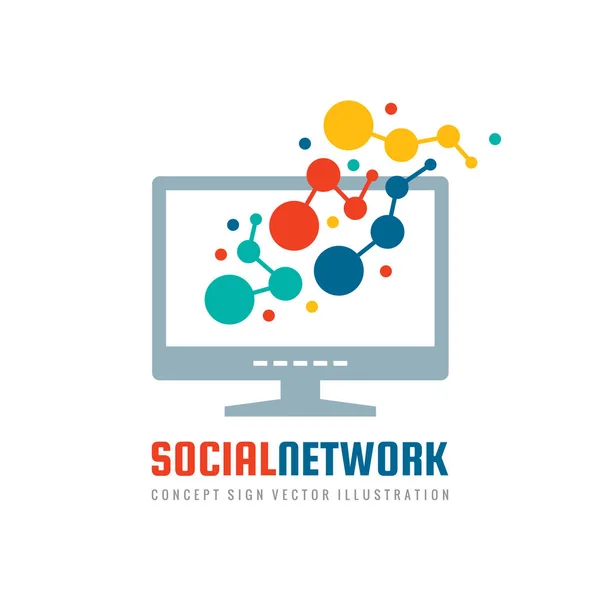 Social Network Concetto Business Logo Tempalte Vettoriale Illustrazione Computer Monitor — Vettoriale Stock