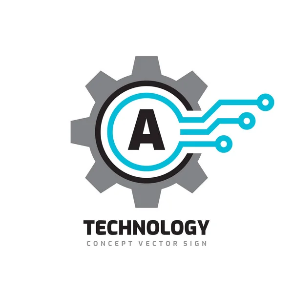 Technology Letter Gambar Konsep Templat Logo Vektor Cogwheel Gear Tanda - Stok Vektor