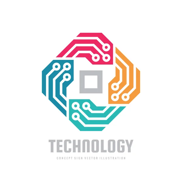 Technologie Logo Design Abstrakter Elektronischer Computerchip Konzeptzeichen Netzwerk Blockchain Symbol — Stockvektor
