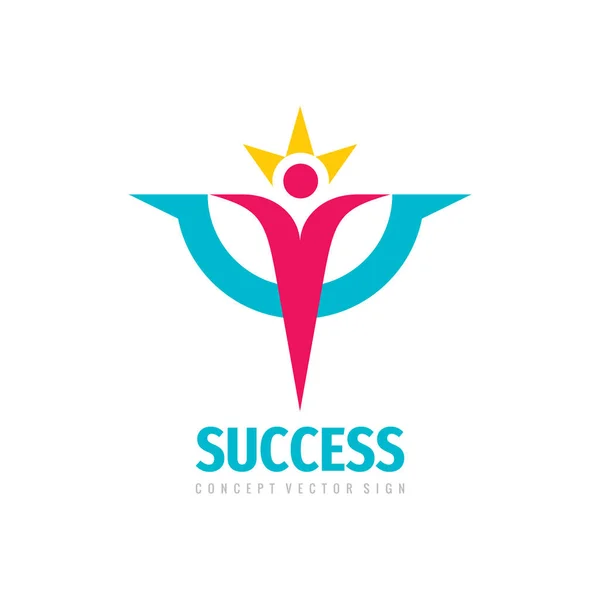 Succes Positief Vector Logo Ontwerp Menselijk Karakter Concept Teken — Stockvector