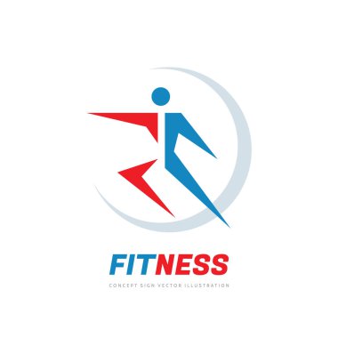Fitness vektör logo tasarımı. Spor konsept işareti. İnsan karakter sembolü. 