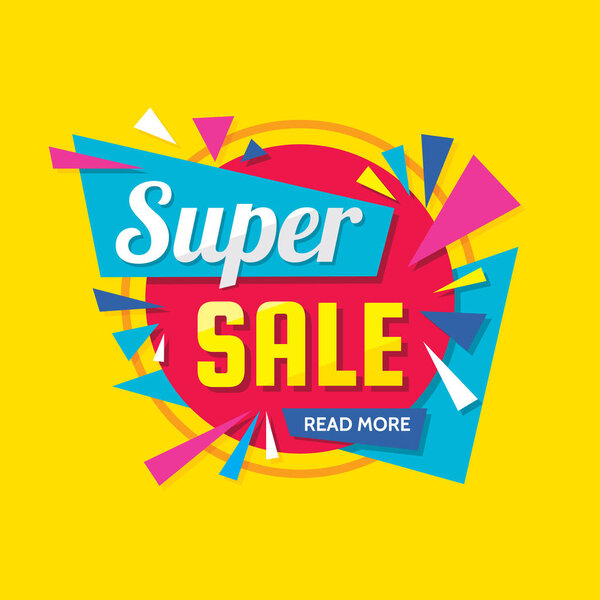 Супер продажа - векторная креативная баннерная иллюстрация. Абстрактная концепция продвижения скидок. Специальная наклейка. Элементы дизайна. 