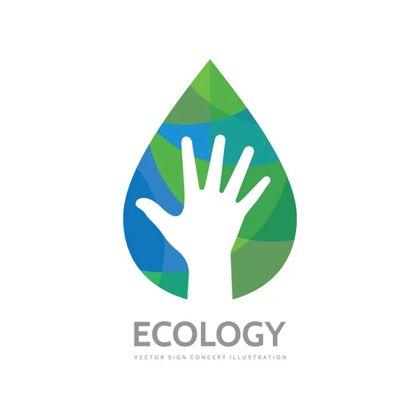 Ecology Human Hand Concept Business Logo Design Abstract Green Leaves — Stock Vector