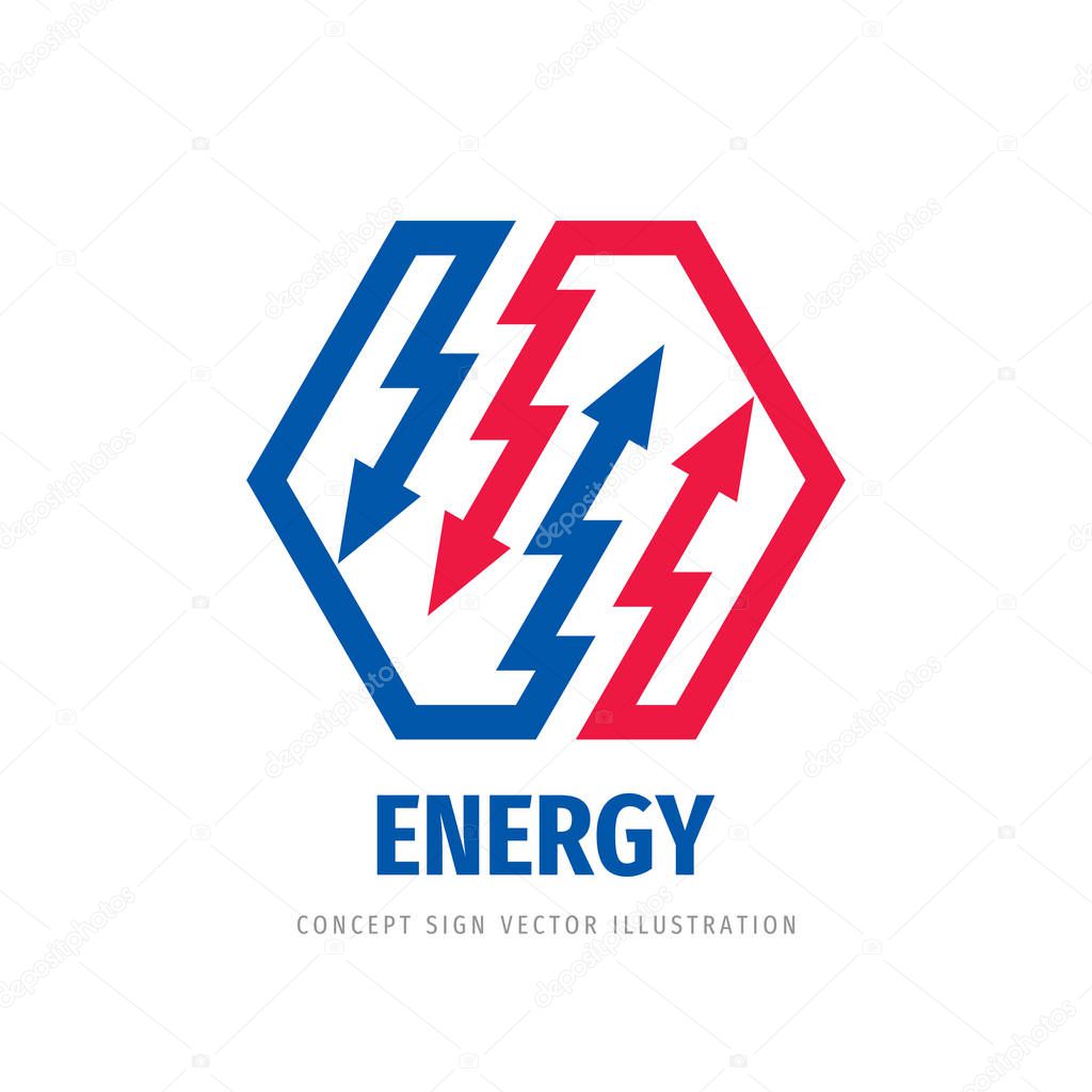 Energy power vector logo design. Hexagon with arrows concept sign. 