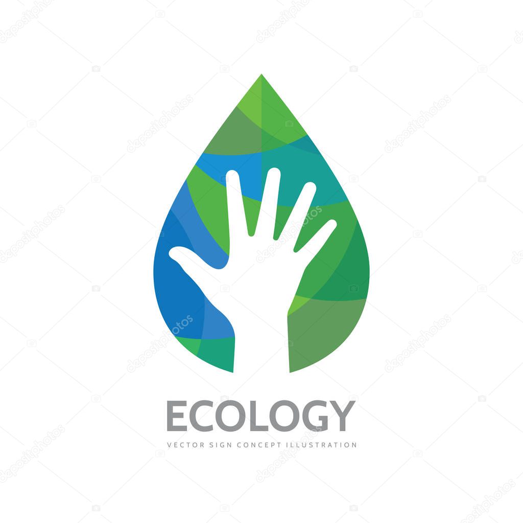 Ecology human hand concept business logo design. Abstract green leaves. Nature symbol.