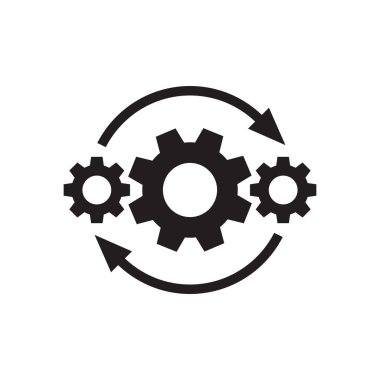 Okları ile Dişliler tekerlek - kavram siyah simge vektör tasarımı. Seo yaratıcı logo işareti. Exchange etkileşim sembolü. 