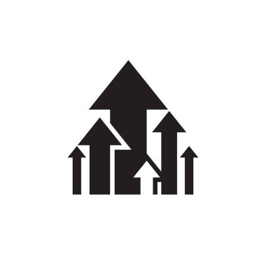 Oklar yukarı - siyah simge tasarımı. İş trendi işareti. Döviz büyüme grafiği. Vektör çizimi. 