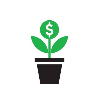 Dolar bitki filizbüyüme - kavram simgesi tasarım. Başarı yatırım işareti. Saksıdaki para çiçek ağacı. Vektör çizimi. 