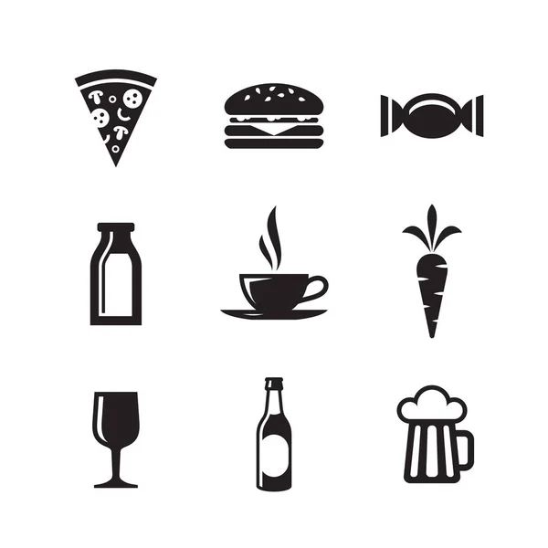 Essen Und Trinken Ikonen Gesetzt Zeichen Vektor Illustration — Stockvektor