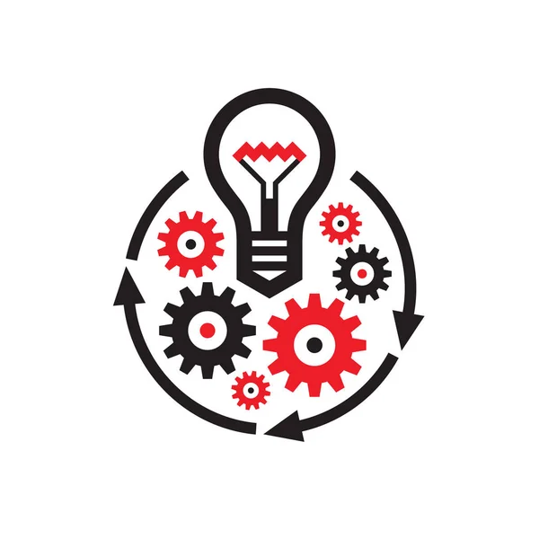 Idea Creative Generation Concept Icon Design Lightbulb Gears Cogwheel Arrows — Stock Vector