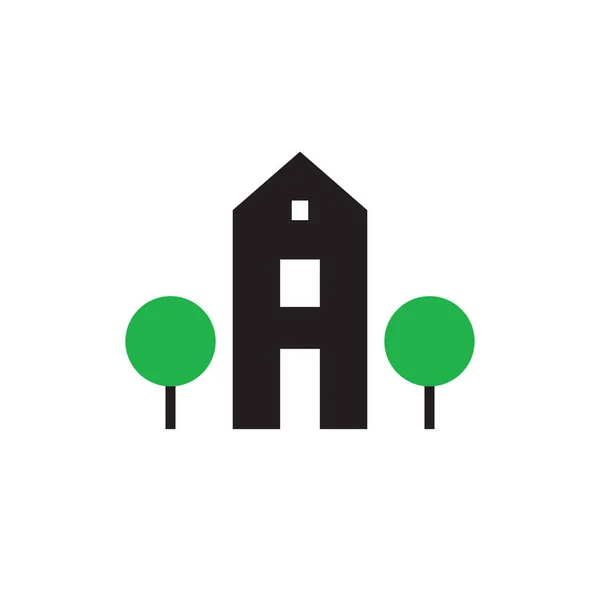 房屋建筑和树木 概念矢量图标设计 房地产标志 — 图库矢量图片