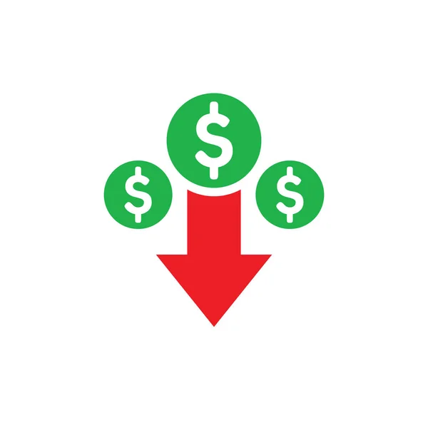 Dinheiro Dólar Seta Para Baixo Gráfico Finanças Queda Design Ícone — Vetor de Stock