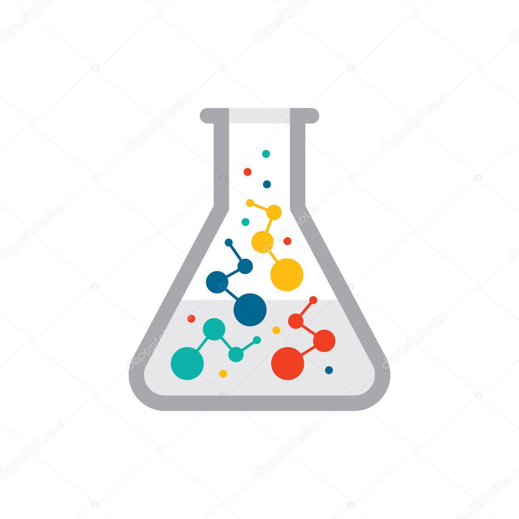 Chemistry flask - colorful icon on white background vector illustration for website, mobile application, presentation, infographic. Test tube concept sign. Science symbol. Graphic design element. 
