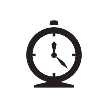 Alarm saati - beyaz arkaplan vektör illüstrasyonunda siyah simge. Zaman işareti. Uygulama için soyut sembol, web sitesi. Grafik tasarım ögesi. 