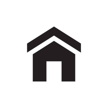 Ev - web sitesi, mobil uygulama, sunum ve bilgi için beyaz arkaplan vektör illüstrasyonunda siyah simge. Soyut inşa konsepti tabelası. Grafik tasarım ögesi. 