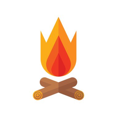 Şenlik ateşi - web sitesi, mobil uygulama, sunum, bilgi grafiği için beyaz arkaplan vektör ilülasyonu üzerine düz stil simgesi. Kamp ateşi kavramı tabelası. Grafik tasarım ögesi. 