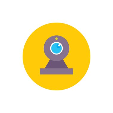 Web kamerası - düz grafik tasarım tarzında konsept renkli simge. Web sitesi, mobil uygulama, sunum ve bilgi için imza. Vektör illüstrasyonu. 