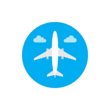 Uçak - düz grafik tasarım tarzında konsept simgesi. Web sitesi, mobil uygulama, sunum ve bilgi için imza. Uçak sembolü. Vektör illüstrasyonu. 