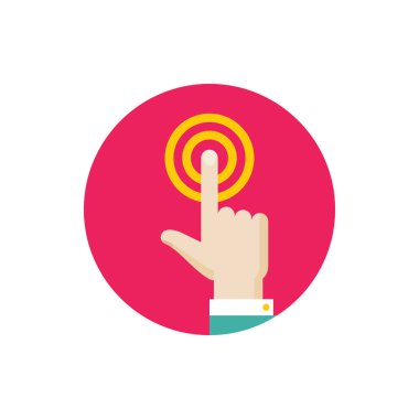 El dokunuşu - düz grafik tasarım tarzında konsept simgesi. Web sitesi, mobil uygulama, sunum ve bilgi için imza. İşaretçi tıklama sembolü. Vektör illüstrasyonu. 