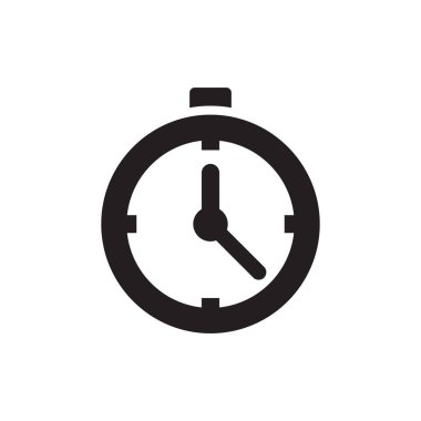 Alarm saati - web sitesi, mobil uygulama, sunum ve bilgi için beyaz arkaplan vektör illüstrasyonunda siyah simge. Zaman kavramı işareti. Grafik tasarım ögesi. 