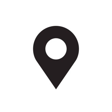 Konum - web sitesi, mobil uygulama, sunum ve bilgi için beyaz arkaplan vektör illüstrasyonunda siyah simge. Kavram işareti. Grafik tasarım ögesi. 