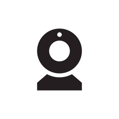Web kamerası - web sitesi, mobil uygulama, sunum ve bilgi için beyaz arkaplan vektör illüstrasyonunda siyah simge. Cam konsept işareti. Grafik tasarım ögesi. 