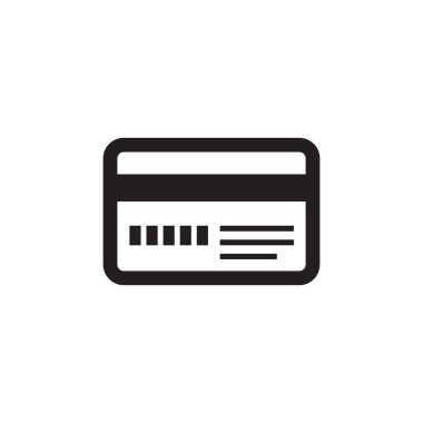 Kredi kartı - web sitesi, mobil uygulama, sunum ve bilgi için beyaz arkaplan vektör illüstrasyonunda siyah simge. Dijital para kavramı işareti. Grafik tasarım ögesi. 
