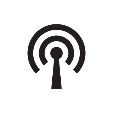 Wifi - web sitesi, mobil uygulama, sunum, bilgi grafiği için beyaz arkaplan vektör ilülasyonu üzerine siyah simge. Anten konsept işareti. Verici. Yönlendirici. Grafik tasarım ögesi. 