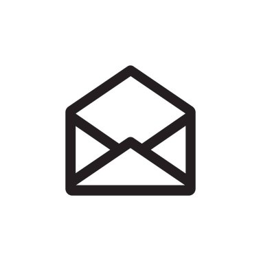 Web sitesi, mobil uygulama, sunum, bilgi grafiği için beyaz arkaplan vektör illüstrasyonu üzerine siyah e- posta simgesi. Üzerinde belge kavramı işareti olan zarf. İleti harfi yaratıcı sembol. 