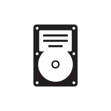 Sabit disk - web sitesi, mobil uygulama, sunum, bilgi grafiği için beyaz arkaplan vektör ilülasyonu üzerine siyah simge. Modern bilgisayar belleği konsept işareti. Hdd grafik tasarım sembolü.