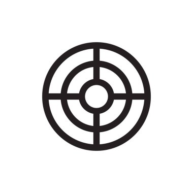 Oklu hedef - siyah simge beyaz arkaplan vektör illüstrasyonu. İş stratejisi tabelası. Grafik tasarım ögesi. 