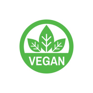 Vegan - web sitesi, mobil uygulama, sunum ve bilgi için beyaz arkaplan vektör illüstrasyonunda iş simgesi. Yeşil yapraklar daire şeklindeki konsept tabela tasarımı. Doğa sembolü. Organik yiyecekler.