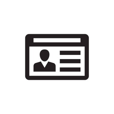 Kimlik kartı - web sitesi, mobil uygulama, sunum, bilgi grafiği için beyaz arkaplan vektör ilülasyonu üzerine siyah simge. Kimlik profili konsept işareti olan kullanıcı. Grafik tasarım ögesi. 