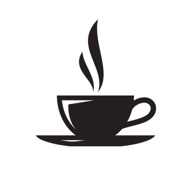 Kahve ya da çay fincanı - web sitesi, mobil uygulama, sunum ve bilgi için beyaz arkaplan vektör illüstrasyonunda siyah simge. Fast food konsept işareti. Grafik tasarım ögesi. 