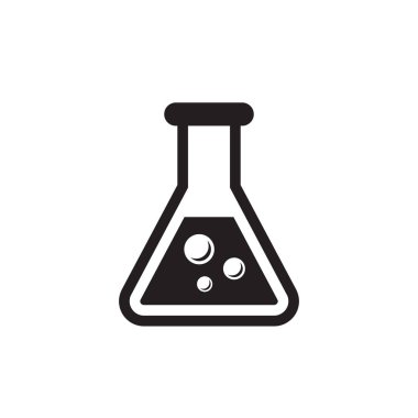 Kimya şişesi - web sitesi, mobil uygulama, sunum ve bilgi için beyaz arkaplan vektör illüstrasyonunda siyah simge. Test tüpü konsept işareti. Grafik tasarım ögesi. 