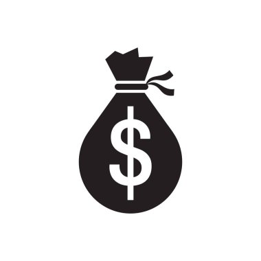 Dolar para çantası - web sitesi, mobil uygulama, sunum ve bilgi için beyaz arkaplan vektör illüstrasyonunda siyah simge. Para birimi konsepti işareti. Grafik tasarım ögesi. 