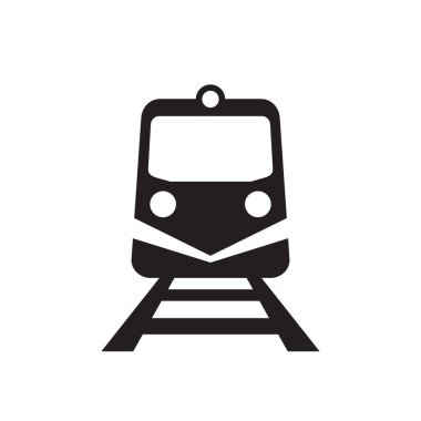 Tren - web sitesi, mobil uygulama, sunum ve bilgi için beyaz arkaplan vektör illüstrasyonunda siyah simge. Demiryolu taşıma kavramı işareti. Grafik tasarım ögesi. 