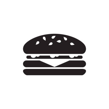 Burger - web sitesi, mobil uygulama, sunum ve bilgi için beyaz arkaplan vektör illüstrasyonunda siyah simge. Sandviç konsepti işareti. Fast food sembolü tasarımı. 