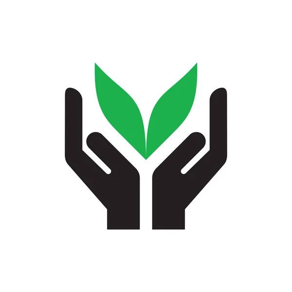 緑の葉を持つ手 ウェブサイト モバイルアプリケーション プレゼンテーション インフォグラフィックの白い背景ベクトルイラストのアイコン 自然ケアの概念記号 健康保持 地球生態学 — ストックベクタ
