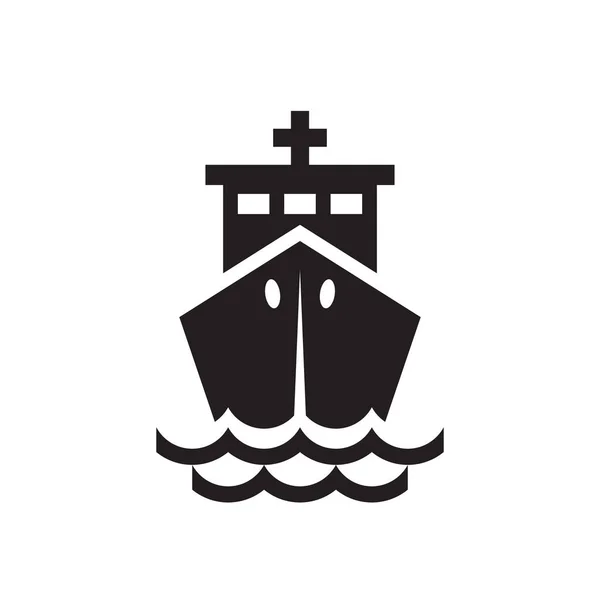 Nave Icona Nera Sfondo Bianco Vettoriale Illustrazione Marine Barca Vela — Vettoriale Stock