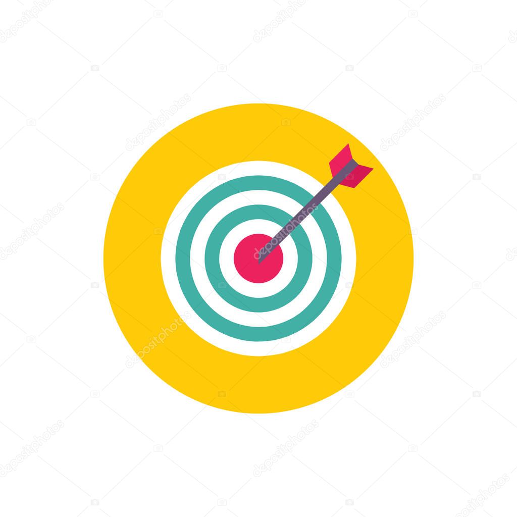 Target with arrow - concept colored icon in flat graphic design style. Sign for website, mobile application, presentation, infographic. Vector illustration. 