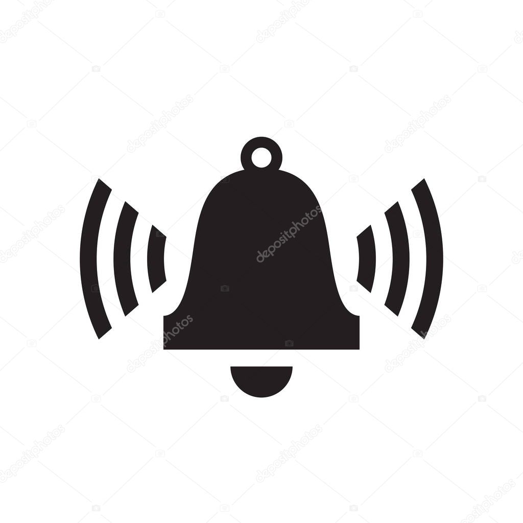 Alarm clock bell - black icon on white background vector illustration for website, mobile application, presentation, infographic. Morning ring concept sign. Graphic design element. 