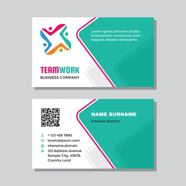Business Visit Card Template Logo Concept Design Abstract Teamwork Cooperation — Stock Vector