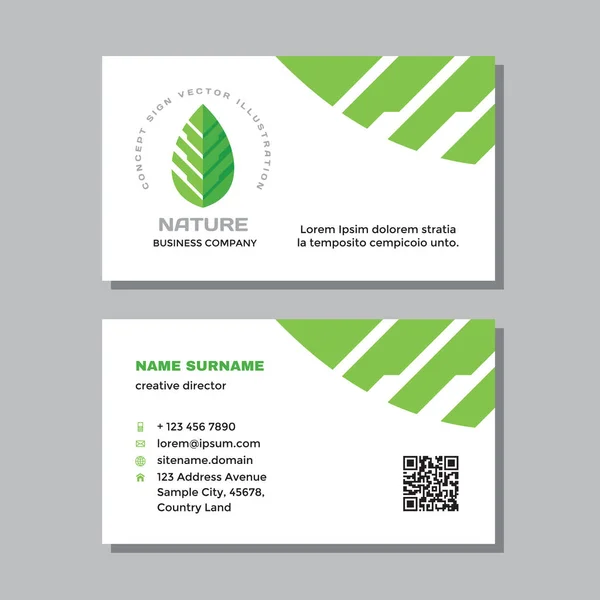 Visitenkartenvorlage Mit Logo Konzeptdesign Natur Grünes Blatt Branding Vektorillustration — Stockvektor