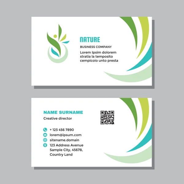 Business Visit Card Template Logo Concept Design Nature Green Leaves — Stock Vector