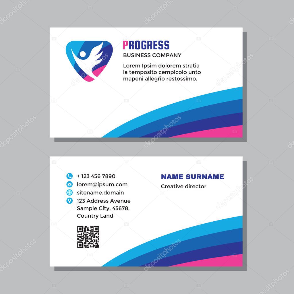 Business visit card template with logo - concept design. Angel wing positive healthcare branding. Vector illustration. 