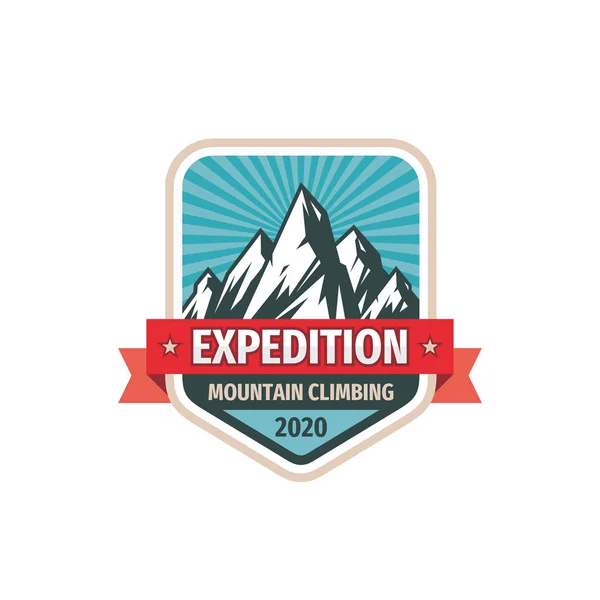 Expedíció Koncepció Jelvény Tervezés Hegyek Kreatív Logót Másznak Kaland Szabadban — Stock Vector
