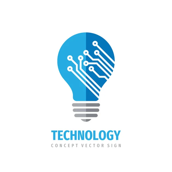 Technologie Glühbirne Konzept Logo Design Digitale Kreative Ideenschild Vektorillustration — Stockvektor